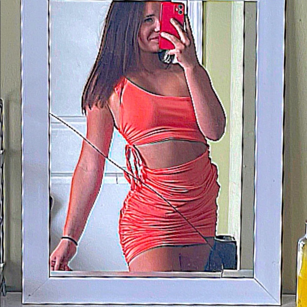 Coral cut out bodycon dress